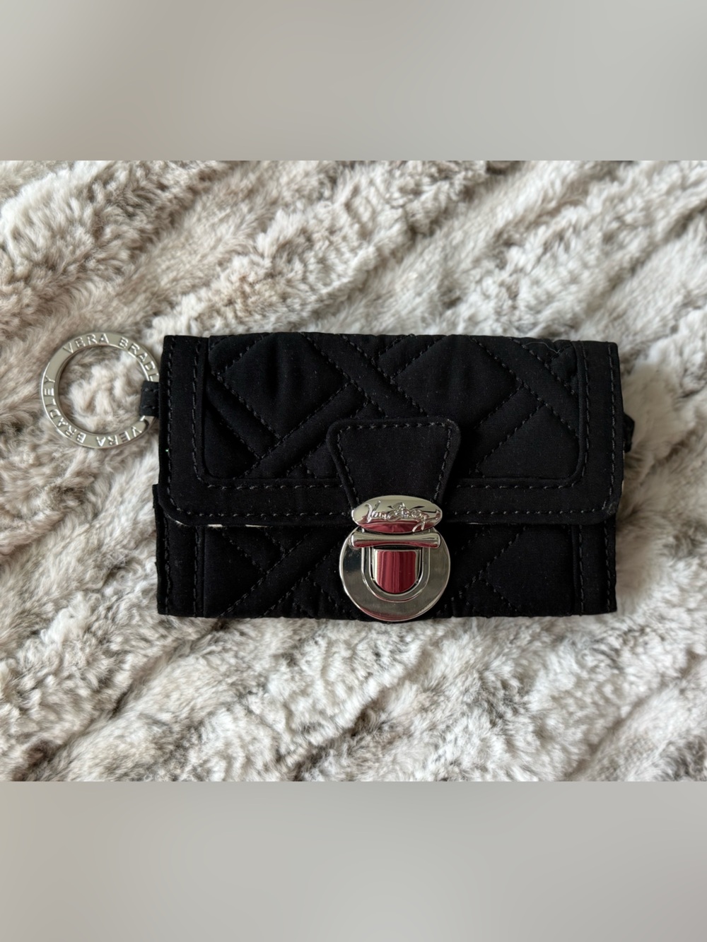 Vera Bradley Black Quilted Keychain ID Holder